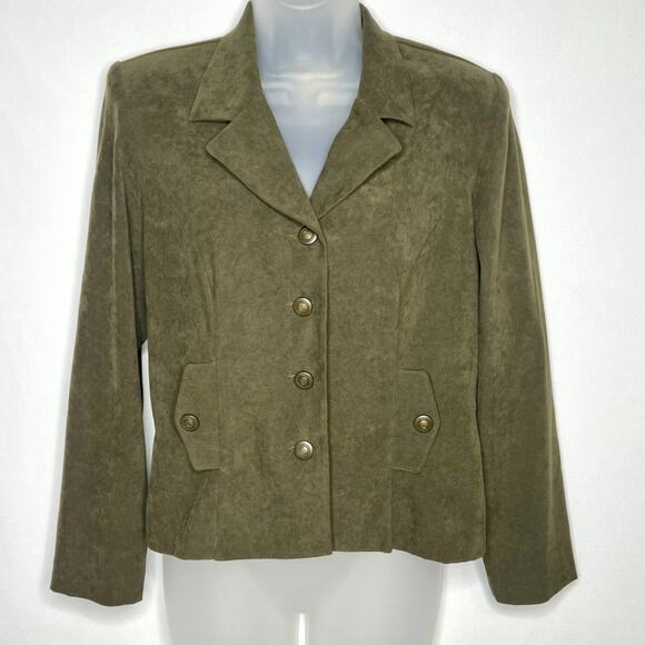 Vintage Maren Petite Dark Olive Suede Look Blazer - Picture 1 of 12